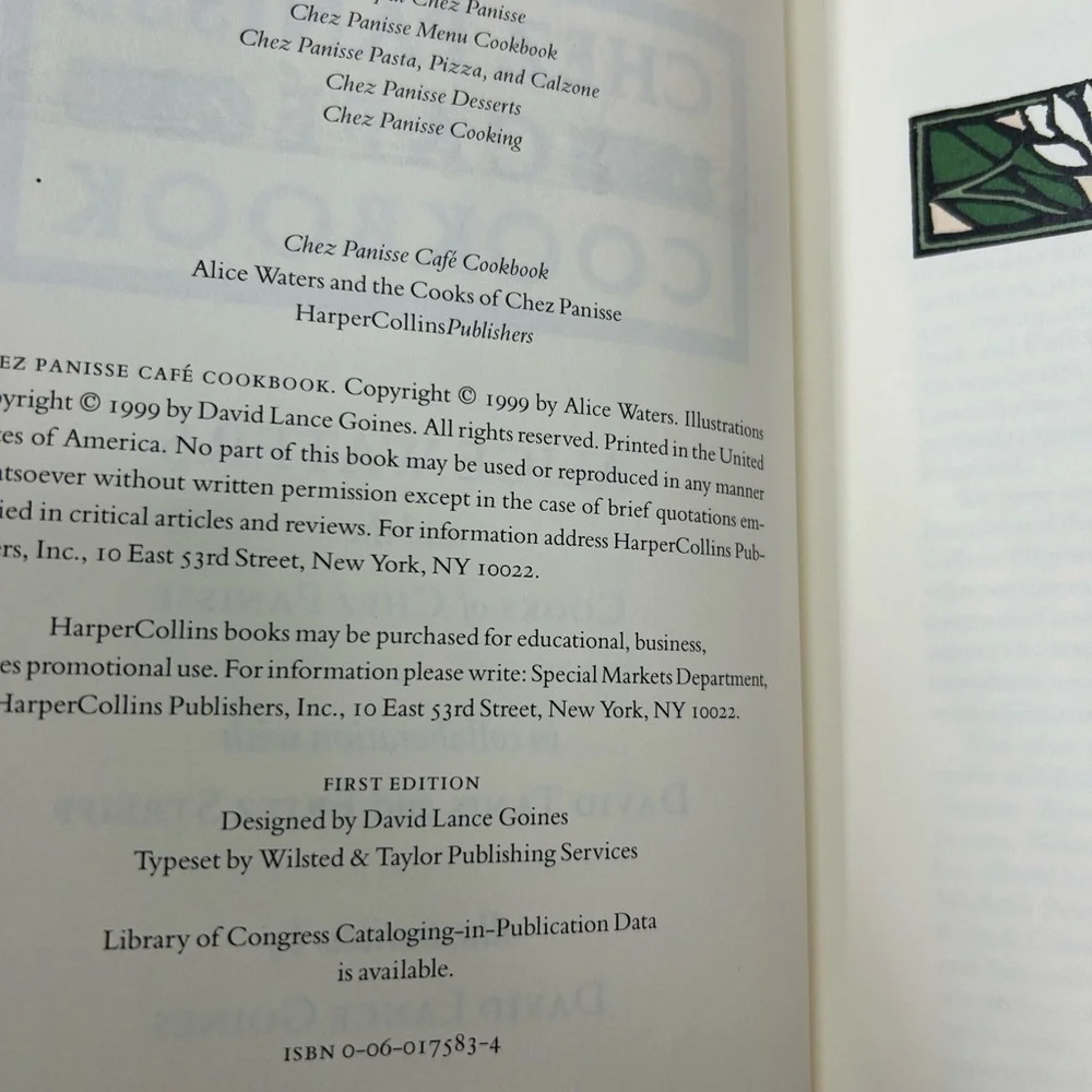 First Edition 1999 Chez Panisse Café Cookbook by Alice Waters.